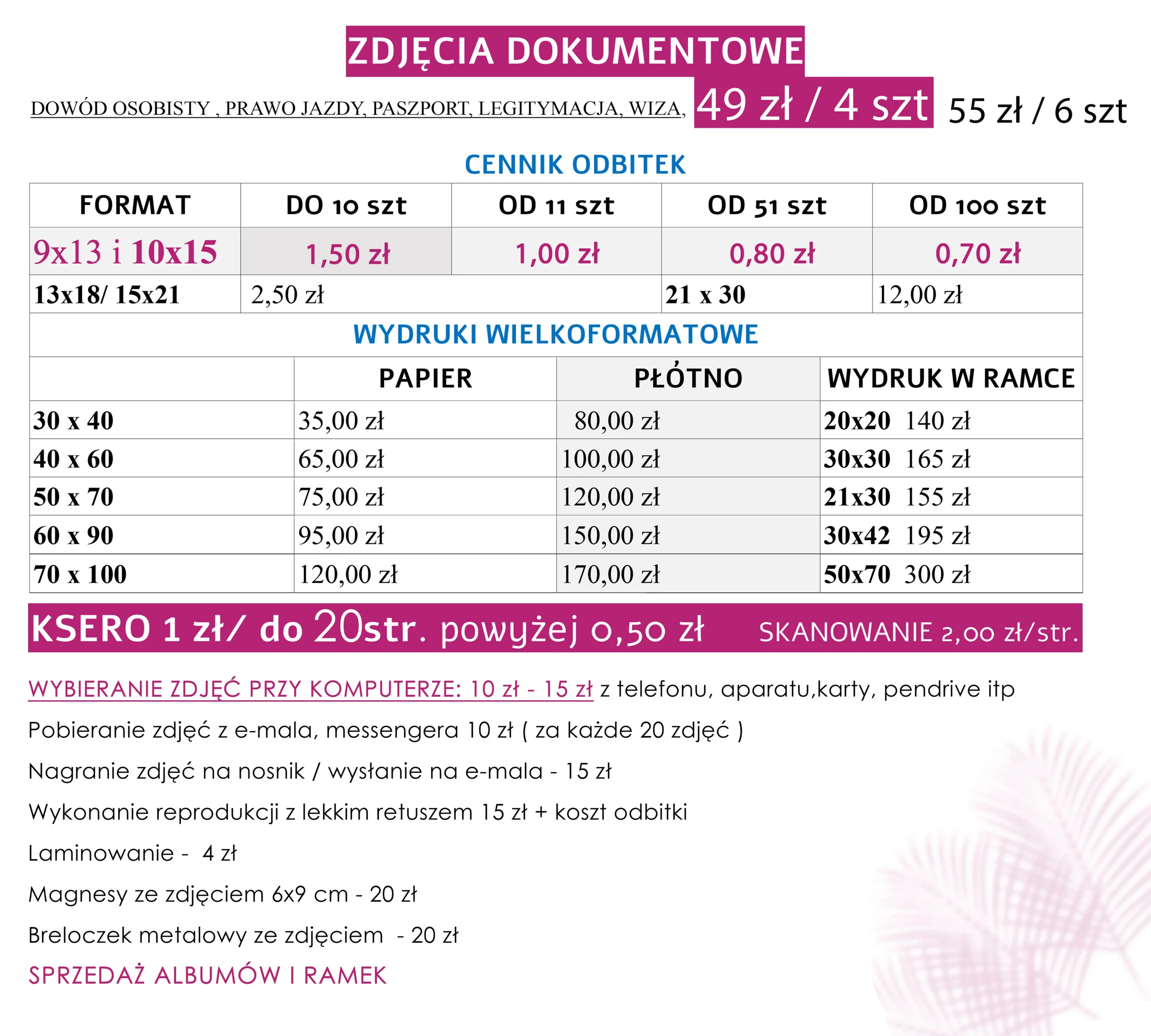 Cennik studia fotograficznego